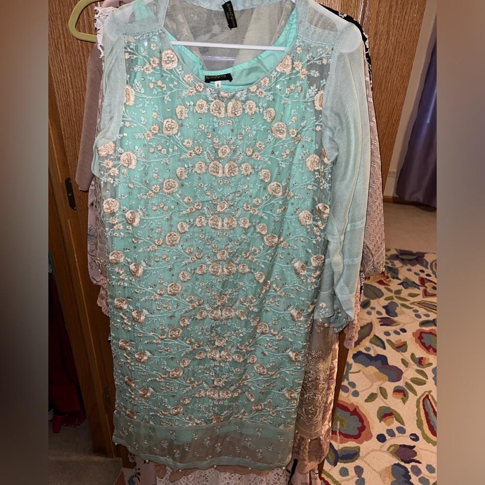 Blue agha noor kurti with shameez